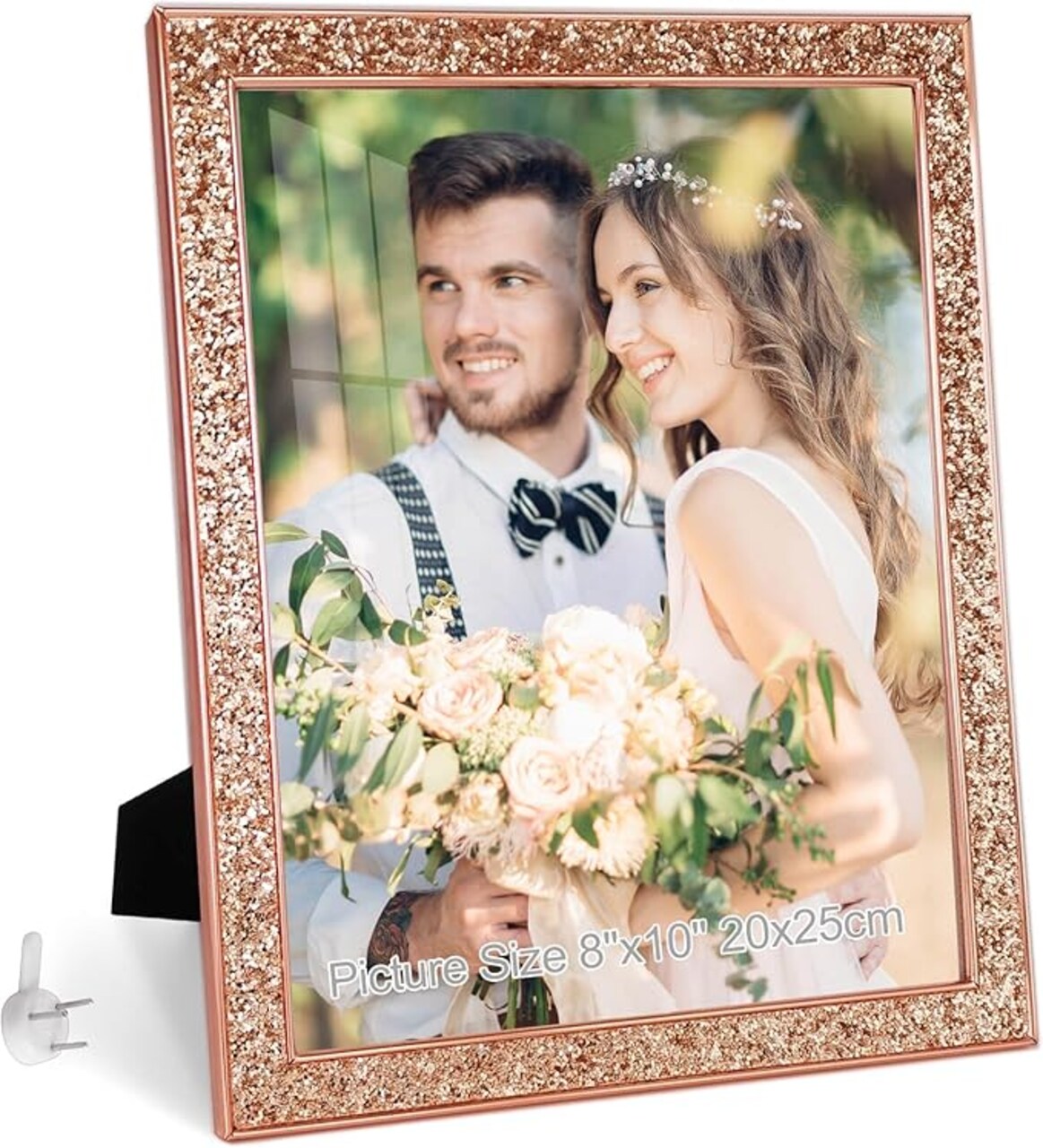 8x10 Picture Frame Glitter, Rose Gold Bling 8 by 10 Photo Frames with HD Real Glass, for Wall or Tabletop Display (8 x 10, Rose Gold)